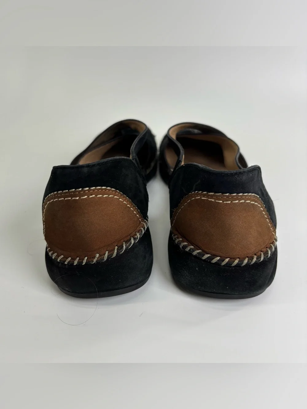 Nurture Charlie black suede flats 9.5 tan toe comfort walking square toe